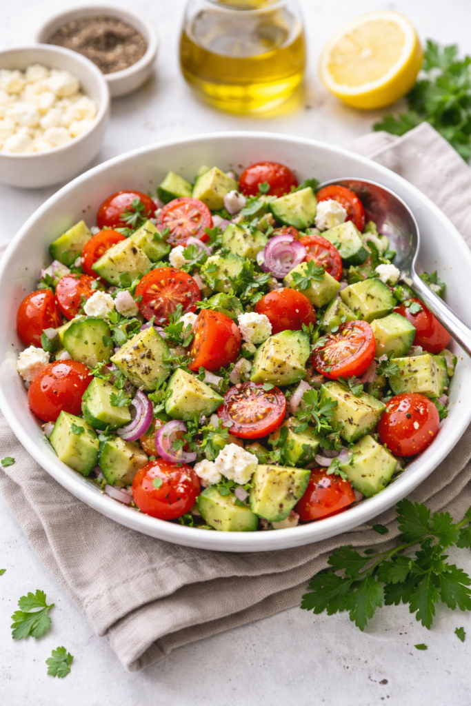 Salade méditerranéenne colorée et fraîche