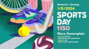 Brocante et sport sur la place Dumon à Woluwe-Saint-Pierre