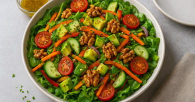 Salade de Légumes Croquants, Noix Grillées & Vinaigrette au Miel