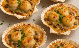 Coquilles Saint-Jacques gratinées façon grand chef (pour 8 personnes)