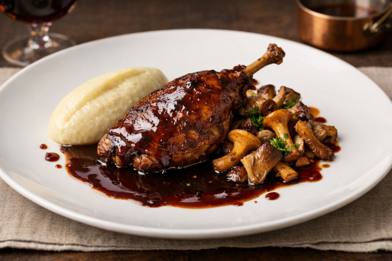 Cuisses de faisan confites au vin rouge