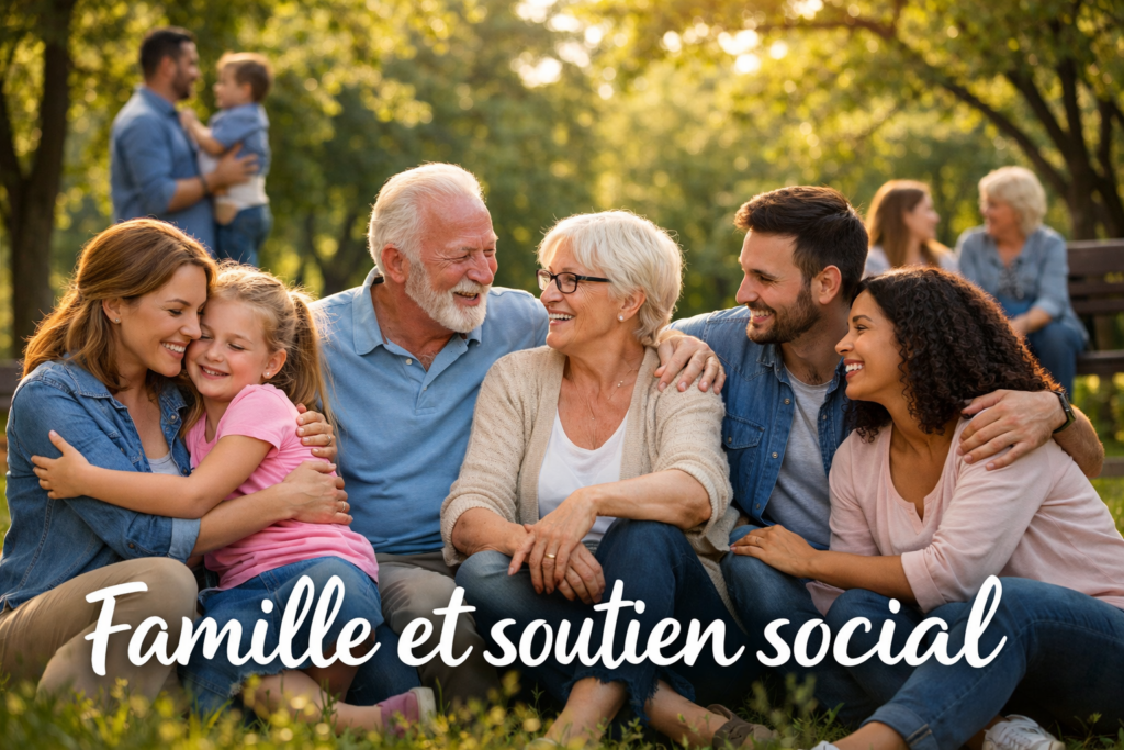 Famille heureuse sous les rayons du soleil