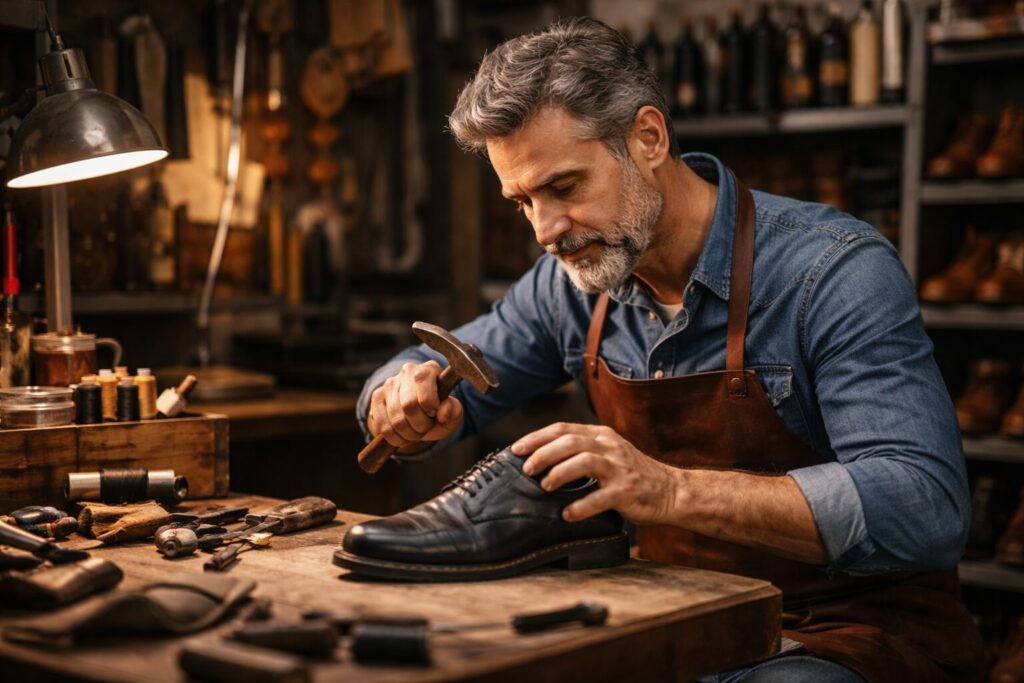 Cordonier a loeuvre dans son atelier