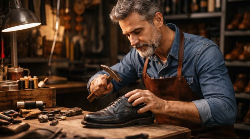 Cordonier a loeuvre dans son atelier