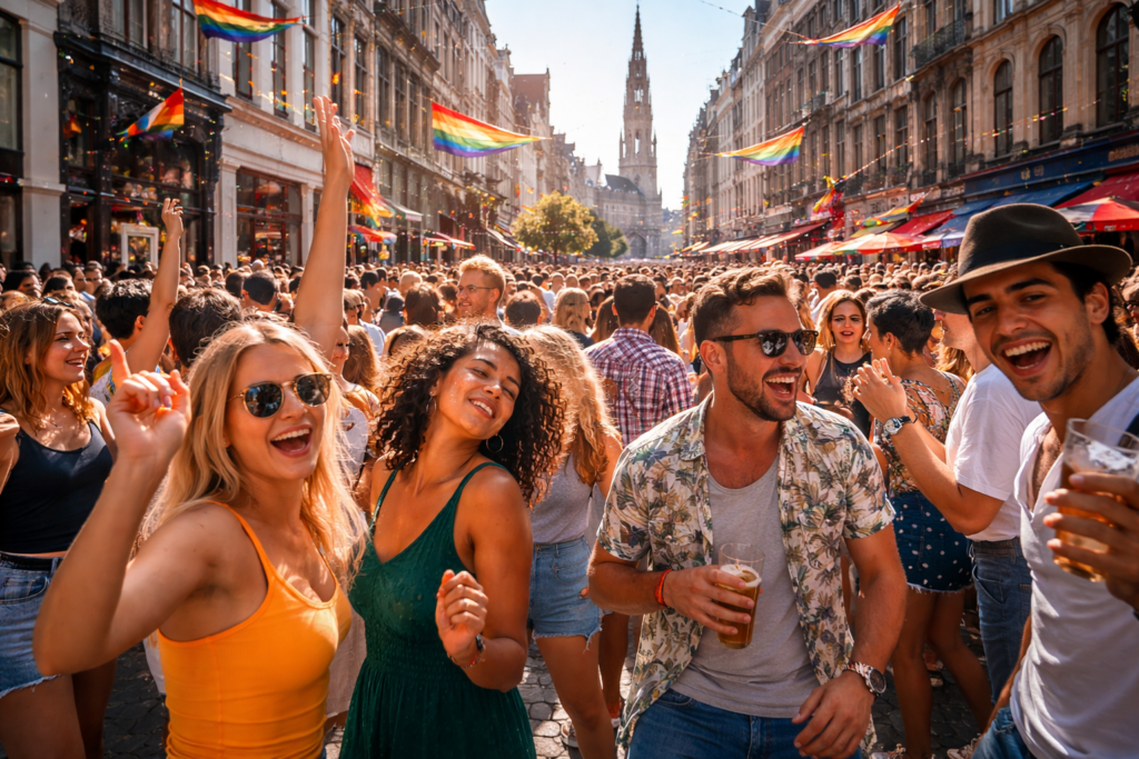 Fête animée à Bruxelles sous le soleil