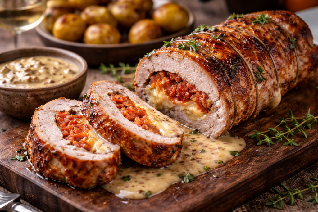 Medaillons de porc farci et sauce cremeuse