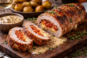 Medaillons de porc farci et sauce cremeuse