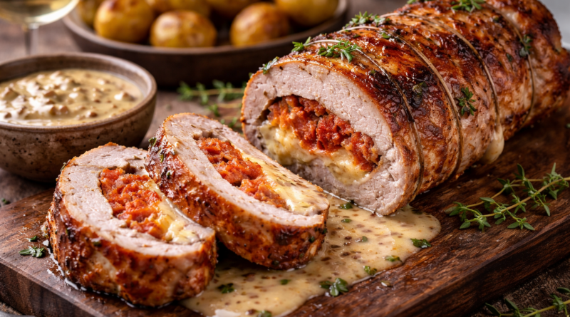 Medaillons de porc farci et sauce cremeuse