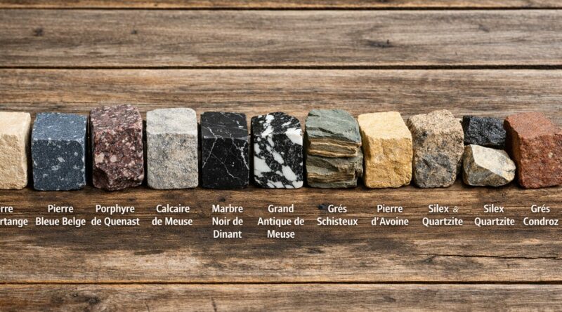 Pierre belge en rangée sur bois