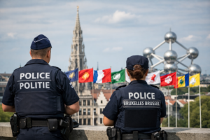 Police bruxelloises et Atomium sous les drapeaux