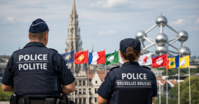 Police bruxelloises et Atomium sous les drapeaux