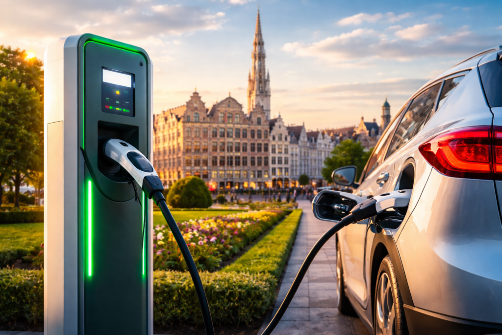 Recharge électrique au coucher du soleil