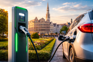 Recharge électrique au coucher du soleil