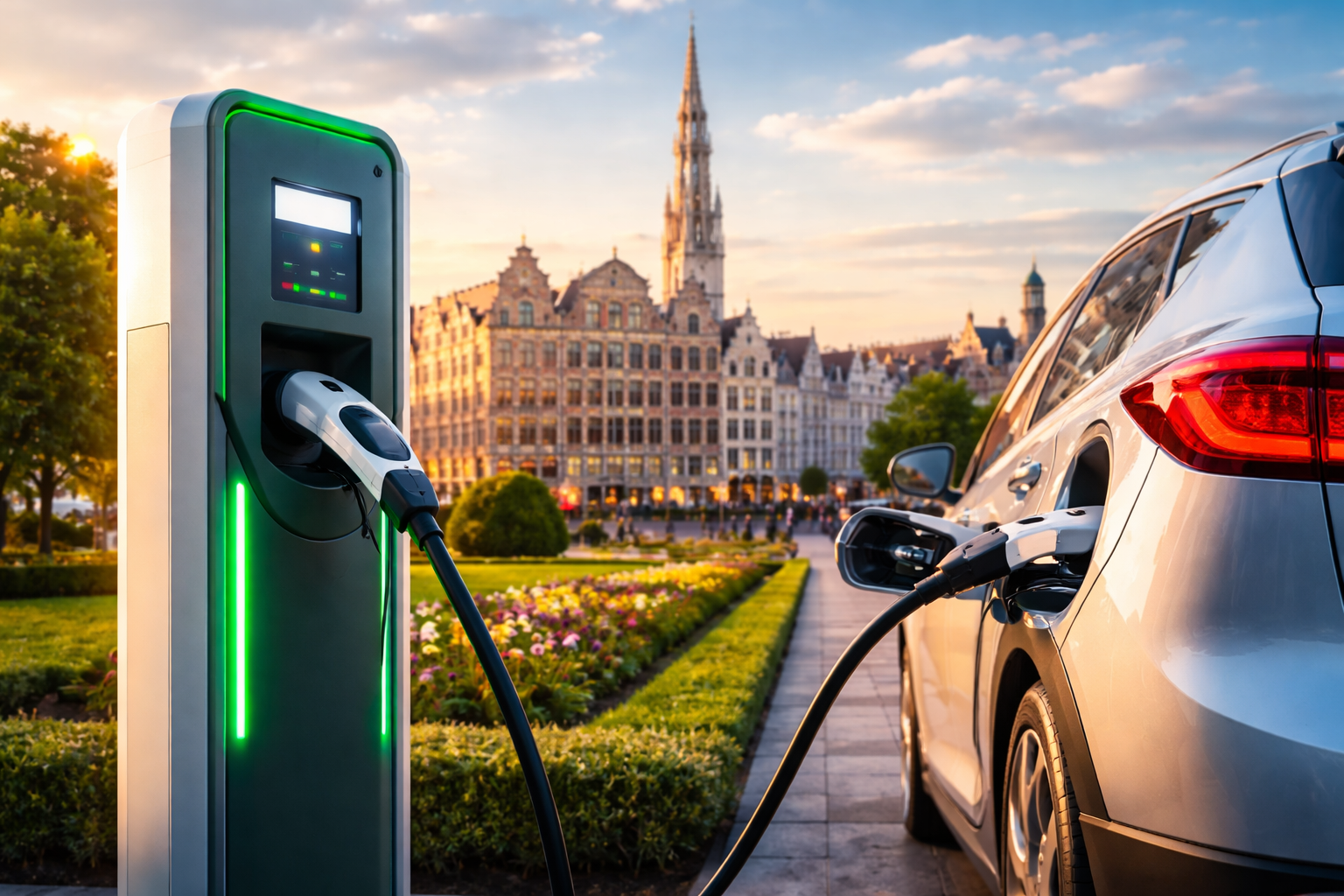 Recharge électrique au coucher du soleil