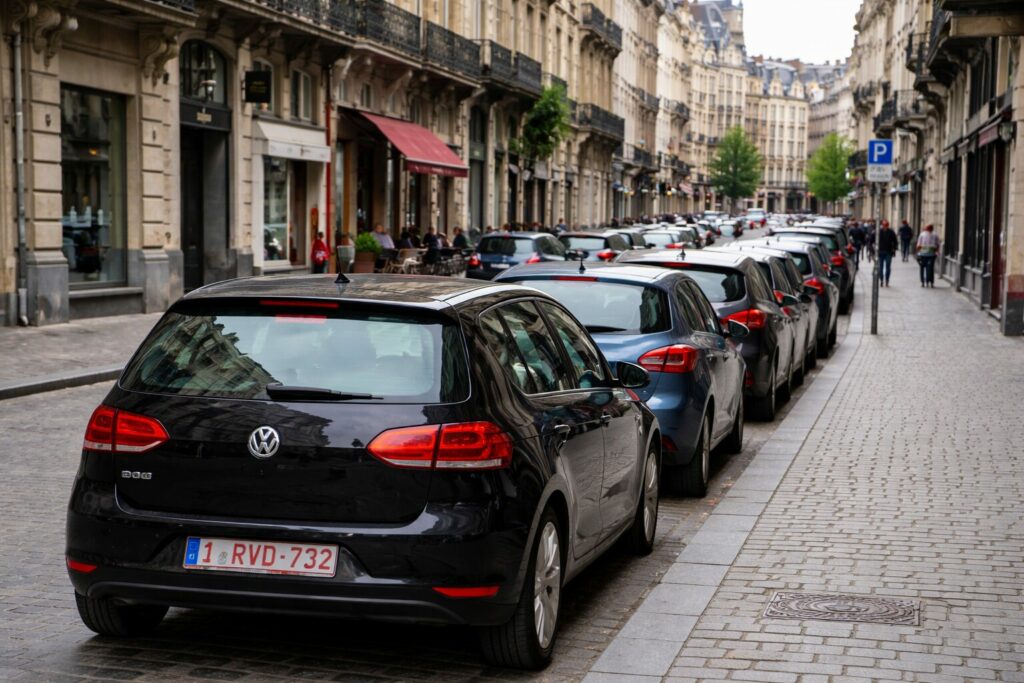 Rue bruxelloise animée et architecturale