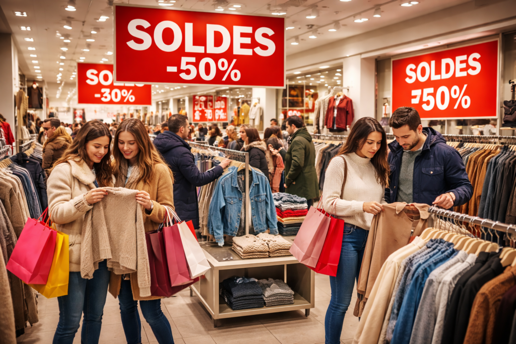 Soldes d'hiver dans un magasin animé