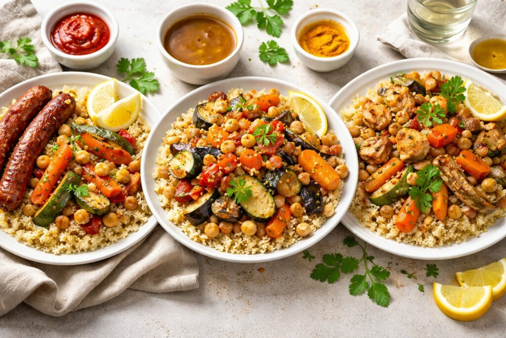 Trois variations de couscous assorties