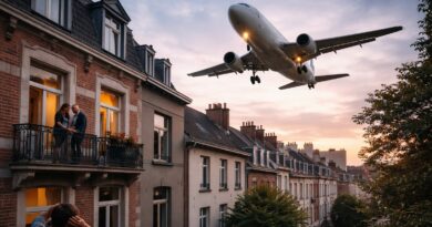 Avion au dessus des maisons bruxelloises