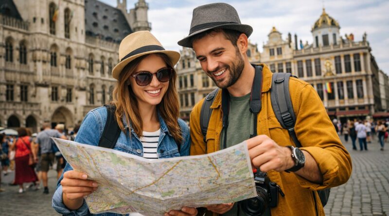 Couple explore la Grand Place de Bruxelles