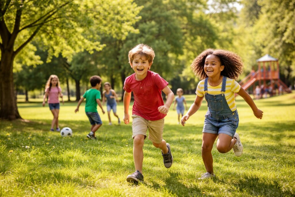 Des enfants en pleine course dans le parc