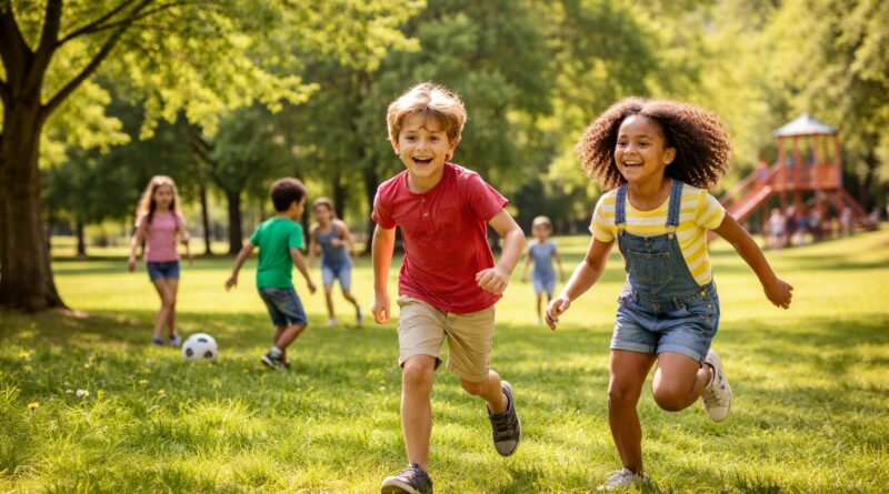 Des enfants en pleine course dans le parc