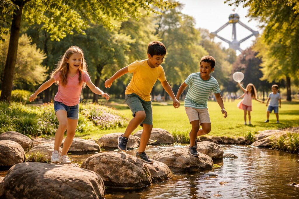 Enfants jouant dans un parc bruxellois