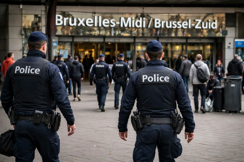Patrouille de police a Bruxelles Midi