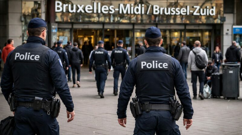 Patrouille de police a Bruxelles Midi