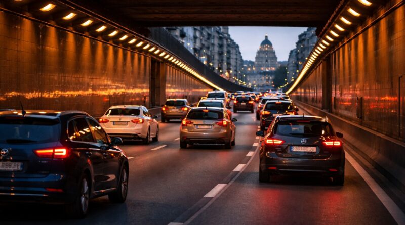 Tunnel anime a Bruxelles au crepuscule