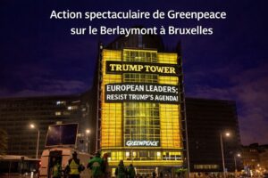 Greenpeace projette “Trump Tower” sur le Berlaymont lors d’un sommet de l’UE à Bruxelles