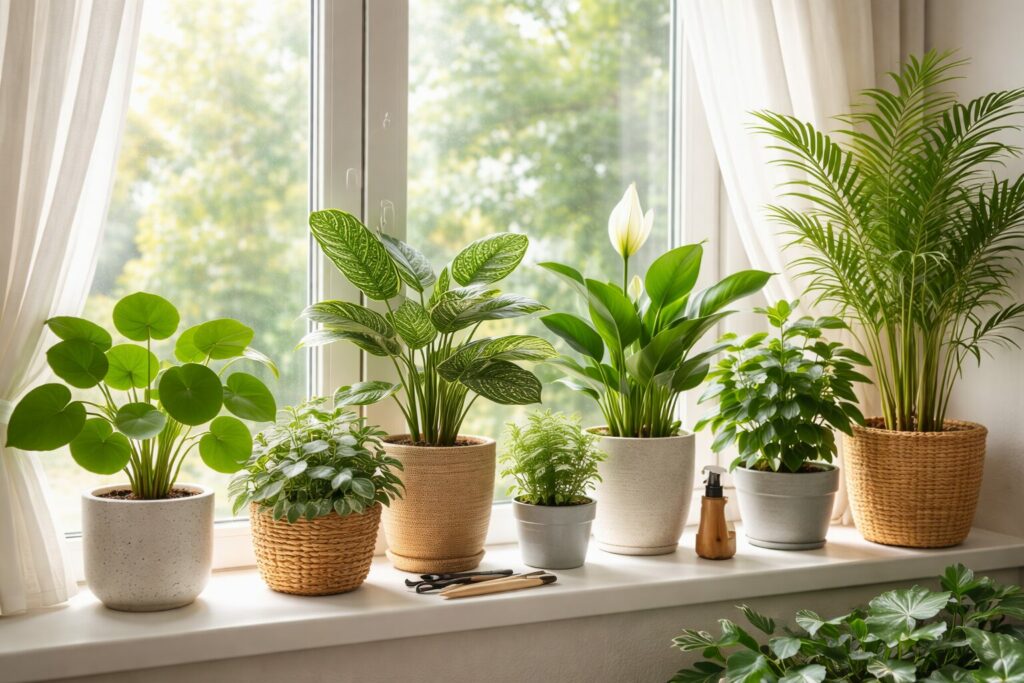 Jardin dinterieur sous la lumiere du matin