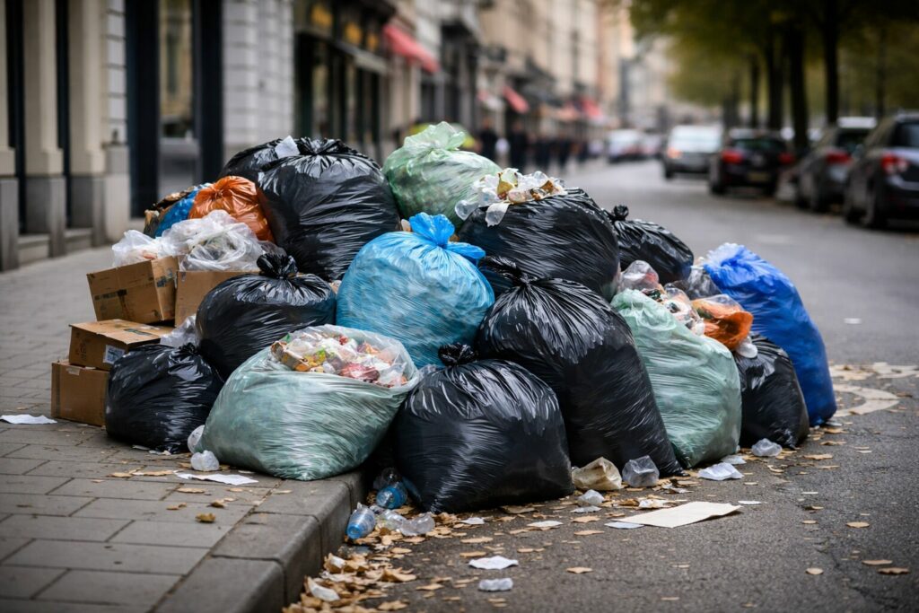 Tas dordures sur le trottoir a Bruxelles