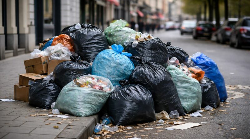 Tas dordures sur le trottoir a Bruxelles