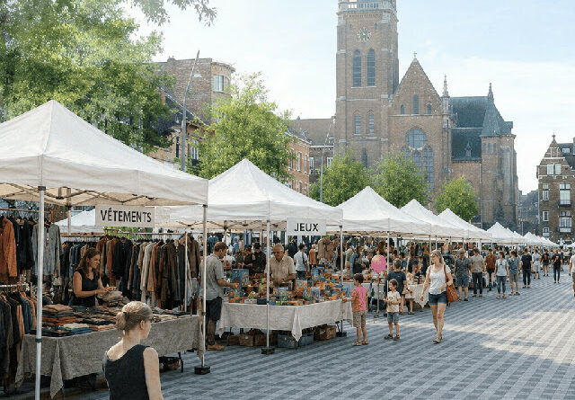 Une braderie des commercants de jettesur la place reine astrid