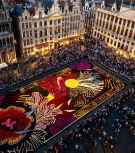 Le Tapis de Fleurs vu du haut de l’Hôtel de Ville de Bruxelles